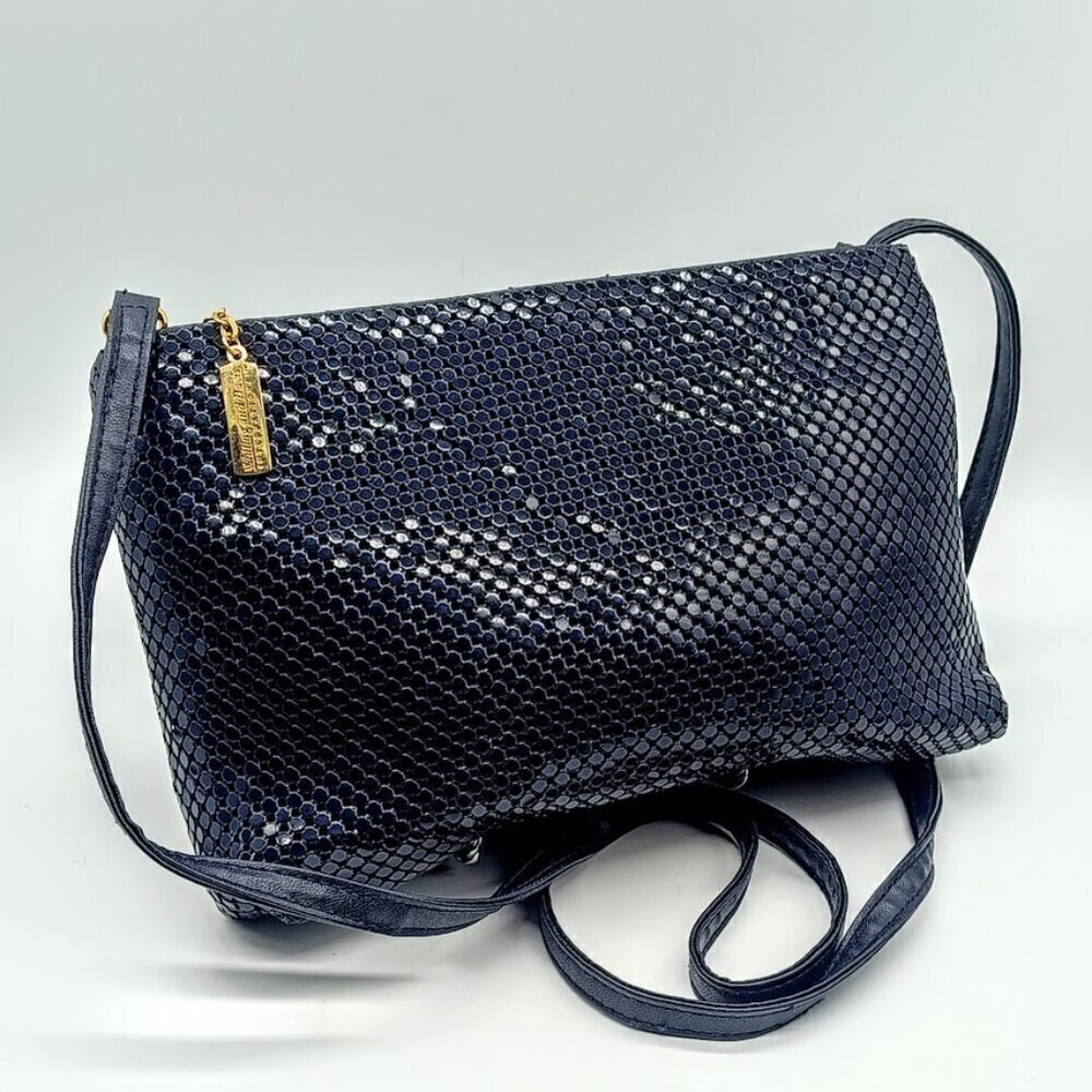 Whiting & Davis Navy Blue Metal Mesh Crossbody Bag